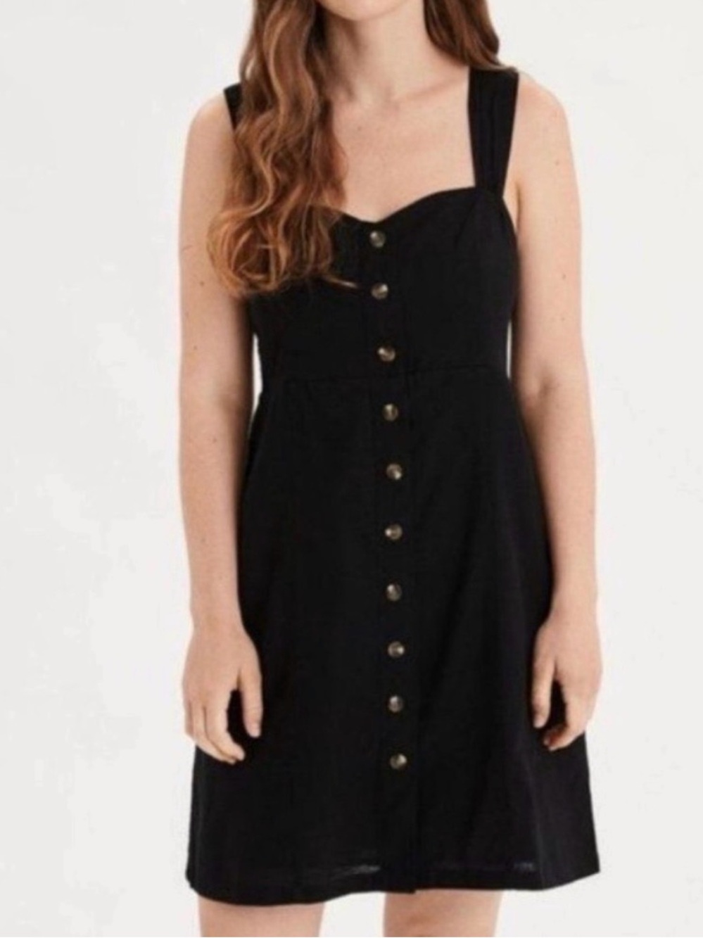 American Eagle Outfitters Black Button-Front Mini Dress